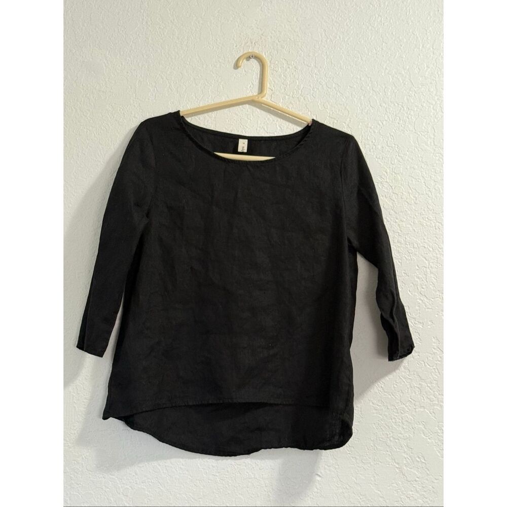 Amazhiyu‎  Linen 3/4 Sleeve Blouse Crew Neck S Casual Tops Loose Fit lagenlook